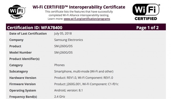 配1GB内存 三星Android Go新机通过Wi-Fi联盟认证