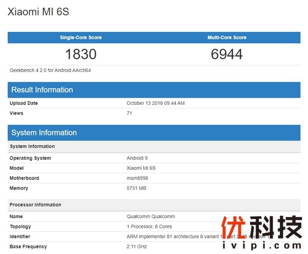 小米6S意外现身：骁龙835+6GB内存、安卓9.0
