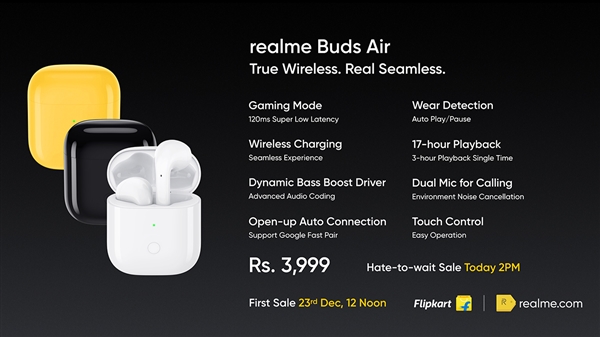 realme Buds Air真无线耳机发布：394元