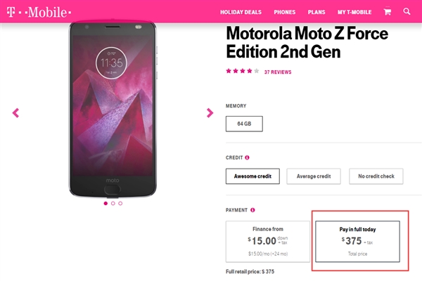 不碎屏旗舰Moto Z2 Force海外大促：2500元