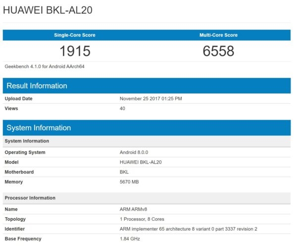 明天发！荣耀V10现身跑分：麒麟970+安卓8.0