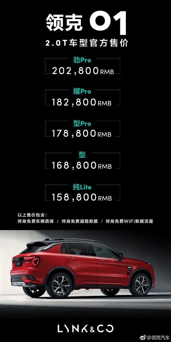 吉利沃尔沃合资SUV领克01上市：15.88万起