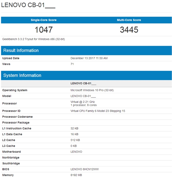 <a href='https://www.lenovo.com.cn/' target='_blank'><u>联想</u></a>骁龙835笔记本现身跑分网站：8G内存/Win10系统