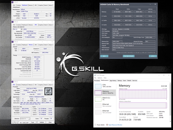 芝奇闪电刷新世界最快本本内存：32GB DDR4-4000 CL18