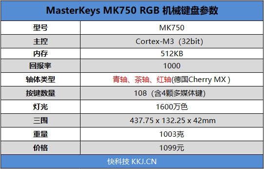 Cherry原厂轴！酷冷至尊MX750机械键盘评测：皮质掌托+1600万色RGB