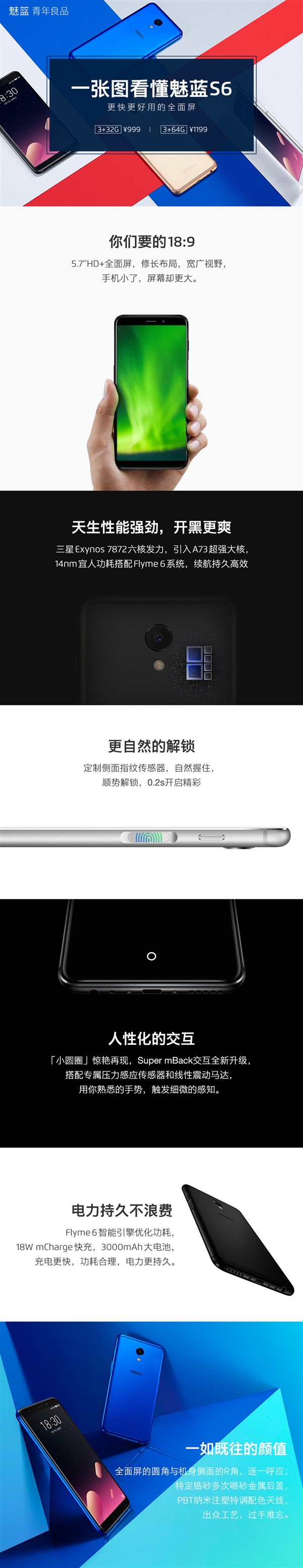 999元！一图了解魅蓝全面屏S6：Exynos 7872性能暴强