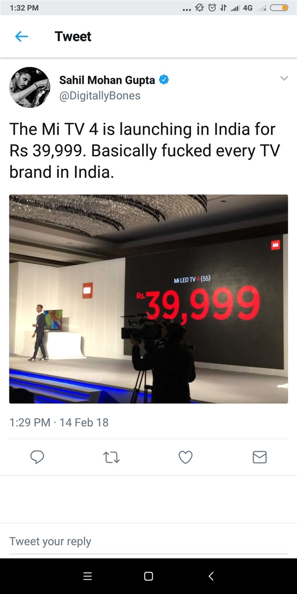太良心！小米电视4 55英寸印度首发：当地电视要哭了