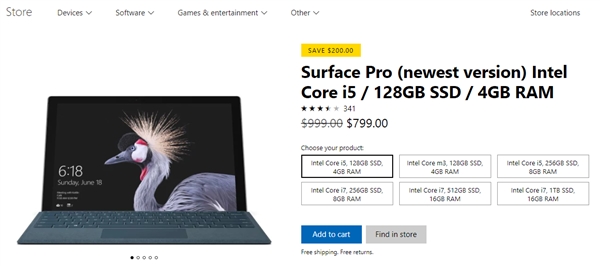 直降1300元！全新微软Surface Pro i5/4GB/128GB版售价5000元