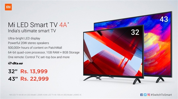 小米电视4A系列印度发布：1400元起售