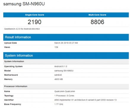 骁龙845+安卓8.1：三星Galaxy Note9现身
