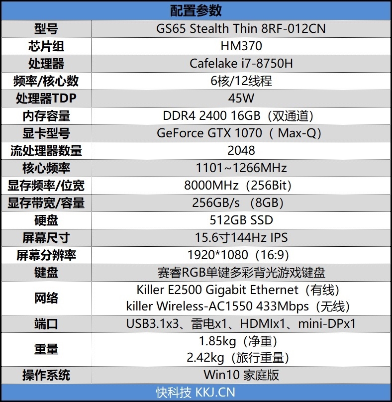 I7-8750H+GTX 1070仅重1.8kg！微星GS65轻薄游戏本评测
