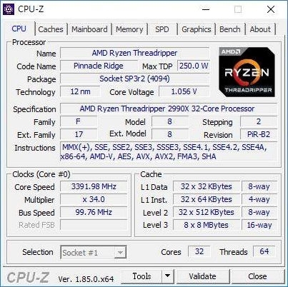CPU-Z截图泄露：AMD二代线程撕裂者旗舰定名2990WX