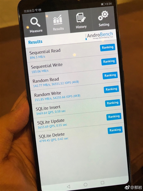 荣耀Note 10闪存测试：读取速度达896.3MB/s