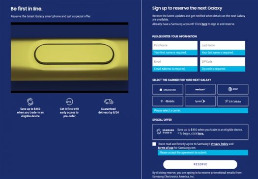 三星官网开放Galaxy Note 9预定：8月24日发货