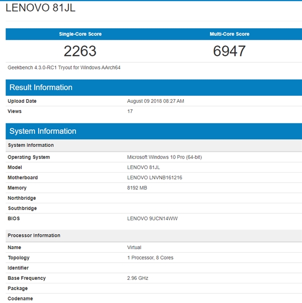 <a href='https://www.lenovo.com.cn/' target='_blank'><u>联想</u></a>骁龙850笔记本跑分首秀：2.96GHz下单核提升25%