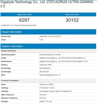 Intel i7-9700K性能跑分曝光：同代提升约12%