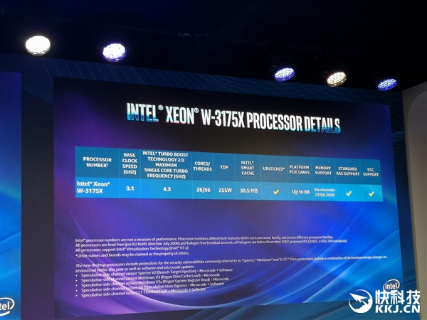 Intel发布最强Xeon W-3175X：28核心56线程不锁频 功耗255W