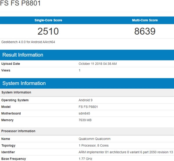 一加6T现身GeekBench：骁龙845+8G内存 11月5日发布