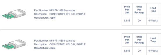 苹果USB-C to Lightning连接器价格曝光：C89和C94每颗2.88美元
