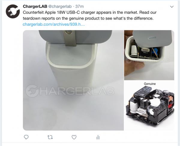 <a href='https://www.apple.com/cn/' target='_blank'><u>苹果</u></a>18W充电器发布仅俩月 假货已上市