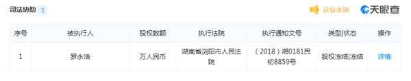 罗永浩所持锤子科技(北京)股份有限公司股权被冻结
