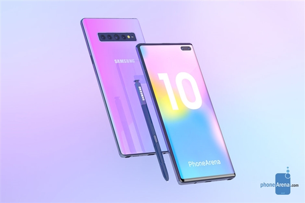 三星Note 10渲染图曝光：打孔屏+后置四摄