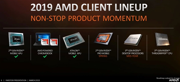 AMD公布处理器2019路线图：7nm三代锐龙年中见