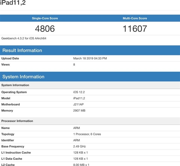 GB4跑分显示：2019新款iPad Air和mini配备了3GB RAM