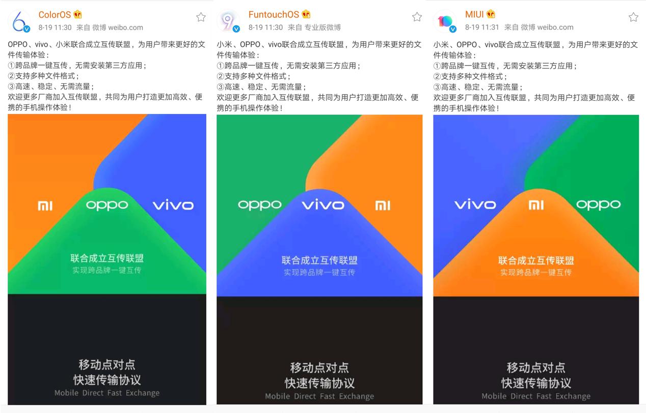 打破文件互传平台壁垒，vivo、OPPO、小米携手成立互传联盟