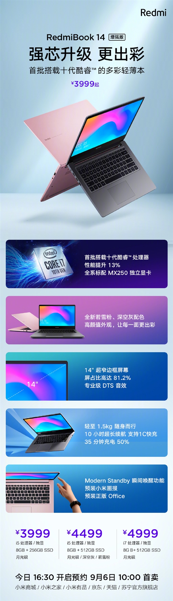 RedmiBook 14增强版发布：十代酷睿加持 3999元起