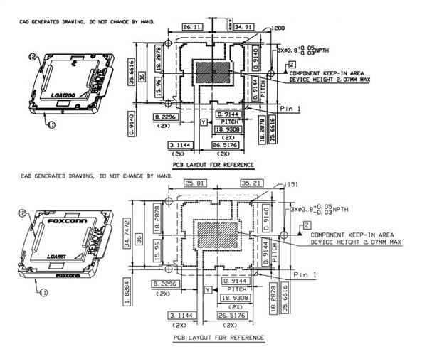 Intel桌面十代酷睿LGA1200接口尺寸曝光：散热器兼容LGA115x