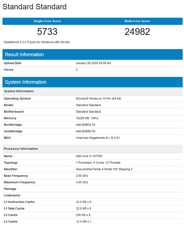 Intel十代酷睿i7-10750H、i5-10300H现身：6核心加速5GHz