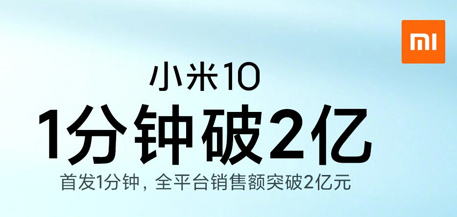 率先激活手机行业 小米10首销1分钟销售额破2亿