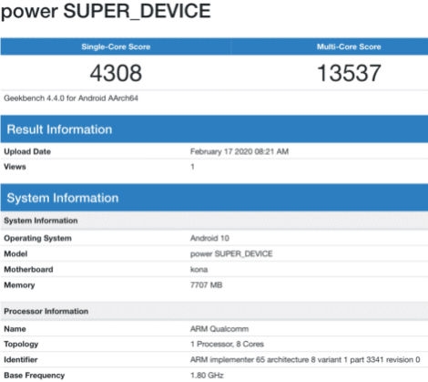 <a href='http://www.mi.com/' target='_blank'><u>小米</u></a>10劲敌 红魔5G GeekBench跑分曝光：有多个版本