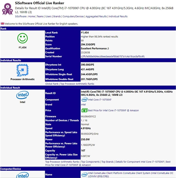 Intel十代酷睿i7-10700KF现身：频率飙上5.3GHz、性能看齐3800X