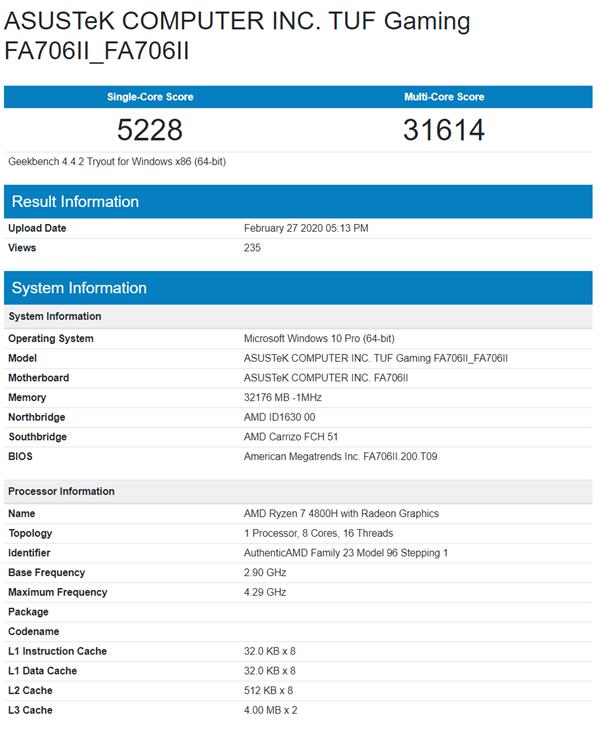 果然可以战i9！锐龙7 4800H跑分成绩曝光