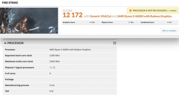 锐龙5 4600H 3DMark跑分曝光：CPU分数战平i7-10750H