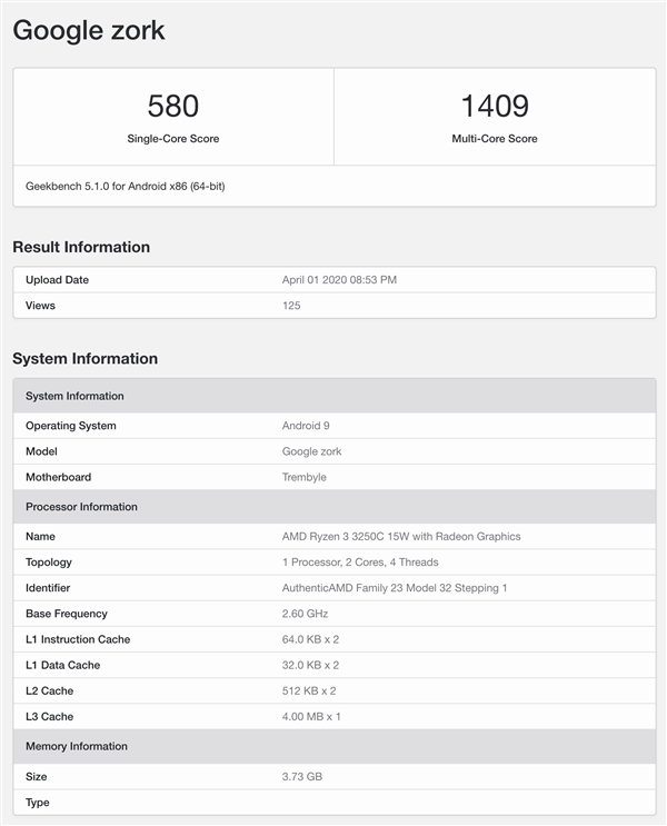 AMD锐龙3 3250C曝光：双核15W TDP、运行Android 9系统