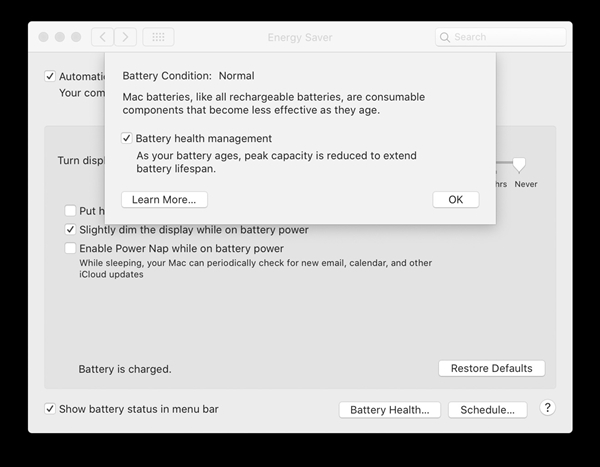 macOS 10.15.5为Mac引入电池健康管理功能：可看健康度及延长电池寿命