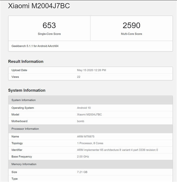 Redmi Note系列新机曝光：首发天玑820 多核跑分超骁龙768G