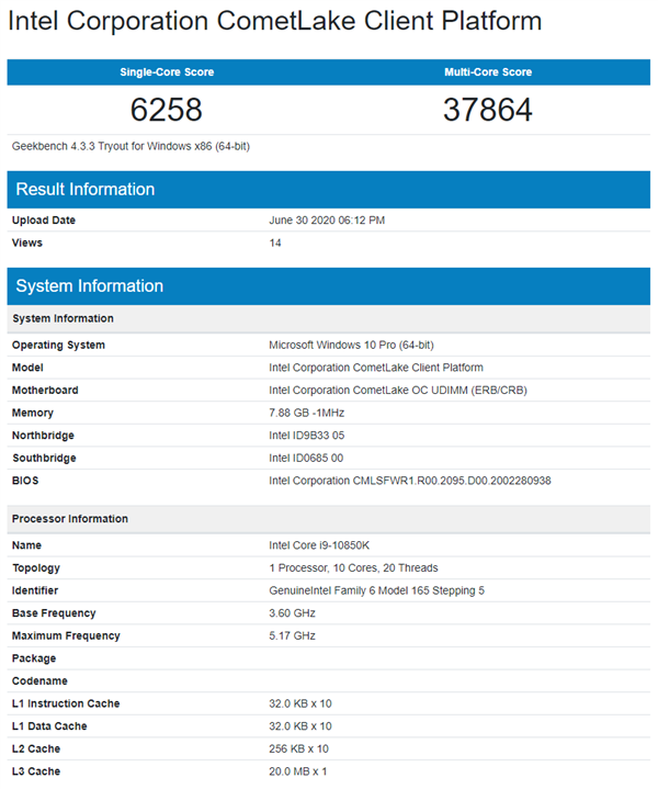 Intel i9-10850K首次曝光：i9-10900K降频、迎战锐龙3000XT