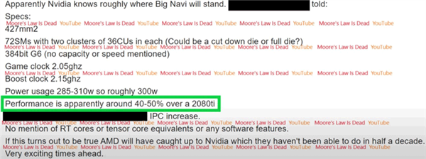 AMD Big Navi显卡详细参数曝光：性能超RTX 2080 Ti可达50%