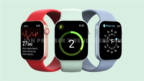 重大改动！Apple Watch Series 7渲染图曝光：直角边框、多彩配色