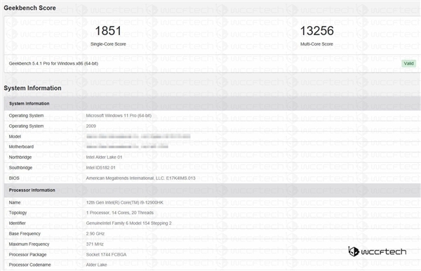 Intel 12代酷睿笔记本旗舰i9-12900HK跑分泄露：超过<a href='https://www.apple.com/cn/' target='_blank'><u>苹果</u></a>M1 Max