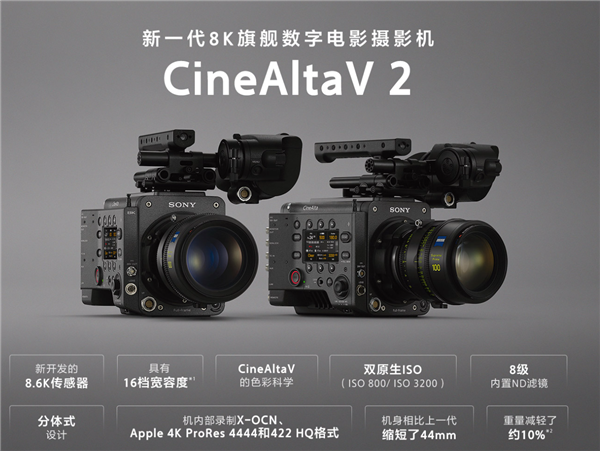 <a href='https://www.sony.com.cn/' target='_blank'><u>索尼</u></a>发布新一代8K旗舰电影机CineAltaV 2：配8.6K全画幅CMOS