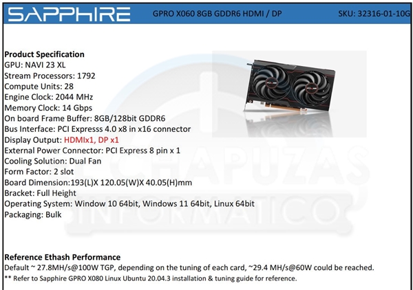 蓝宝石两款AMD矿卡曝光：奇特的10GB显存、要价5400元