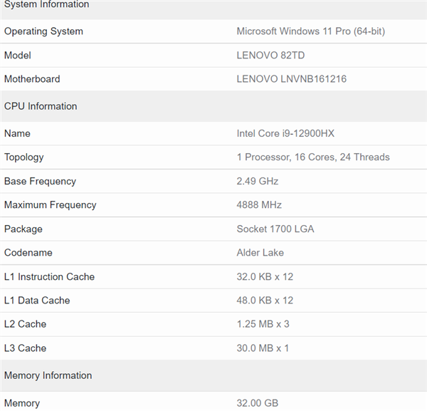 笔记本首次16核心！Intel i9-12900HX处理器首次现身