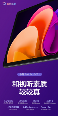 联想小新Pad Pro 2022屏幕核心参数出炉