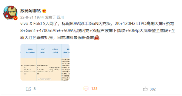 最强堆料折叠旗舰：vivo X Fold S入网