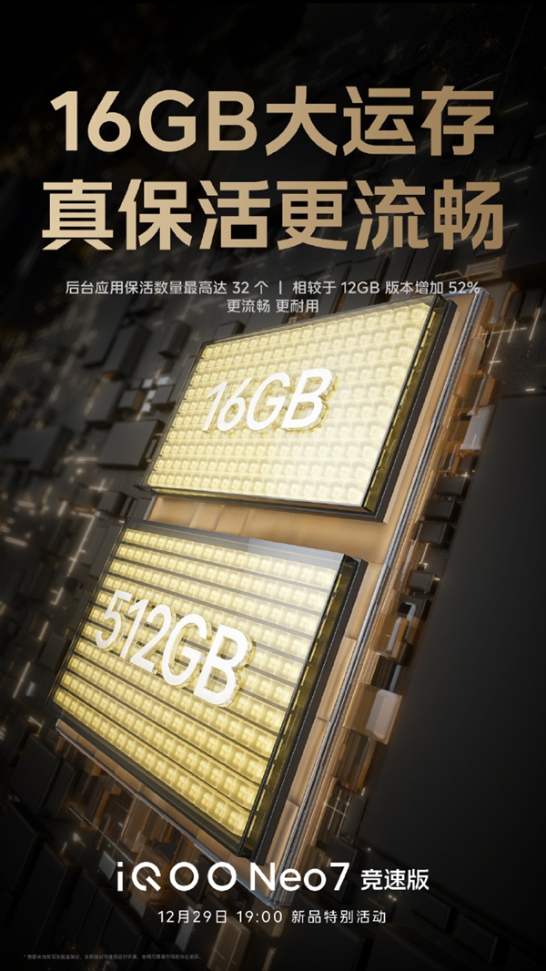 满血巨无霸！iQOO Neo7竞速版性能稳了：16GB+512GB超大组合